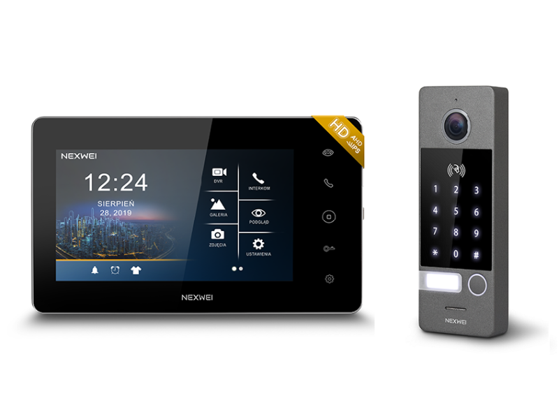 Wideodomofon Zestaw NEXWEI VI9S-B/VO4KHR-G nagrywanie RFID